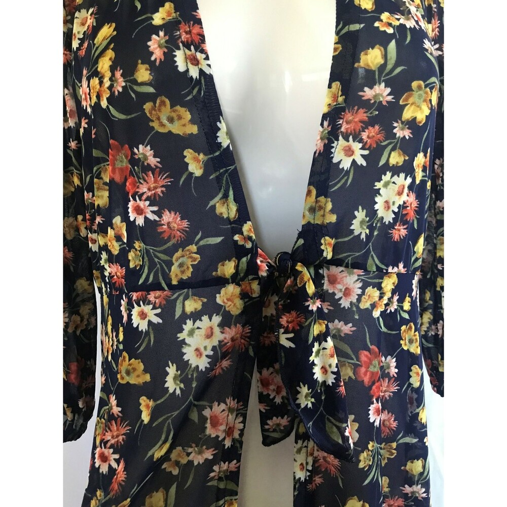 Floral Robe Duster Sweater Swim Bathing Suit Cover Up Kimono Style Semi Sheer L